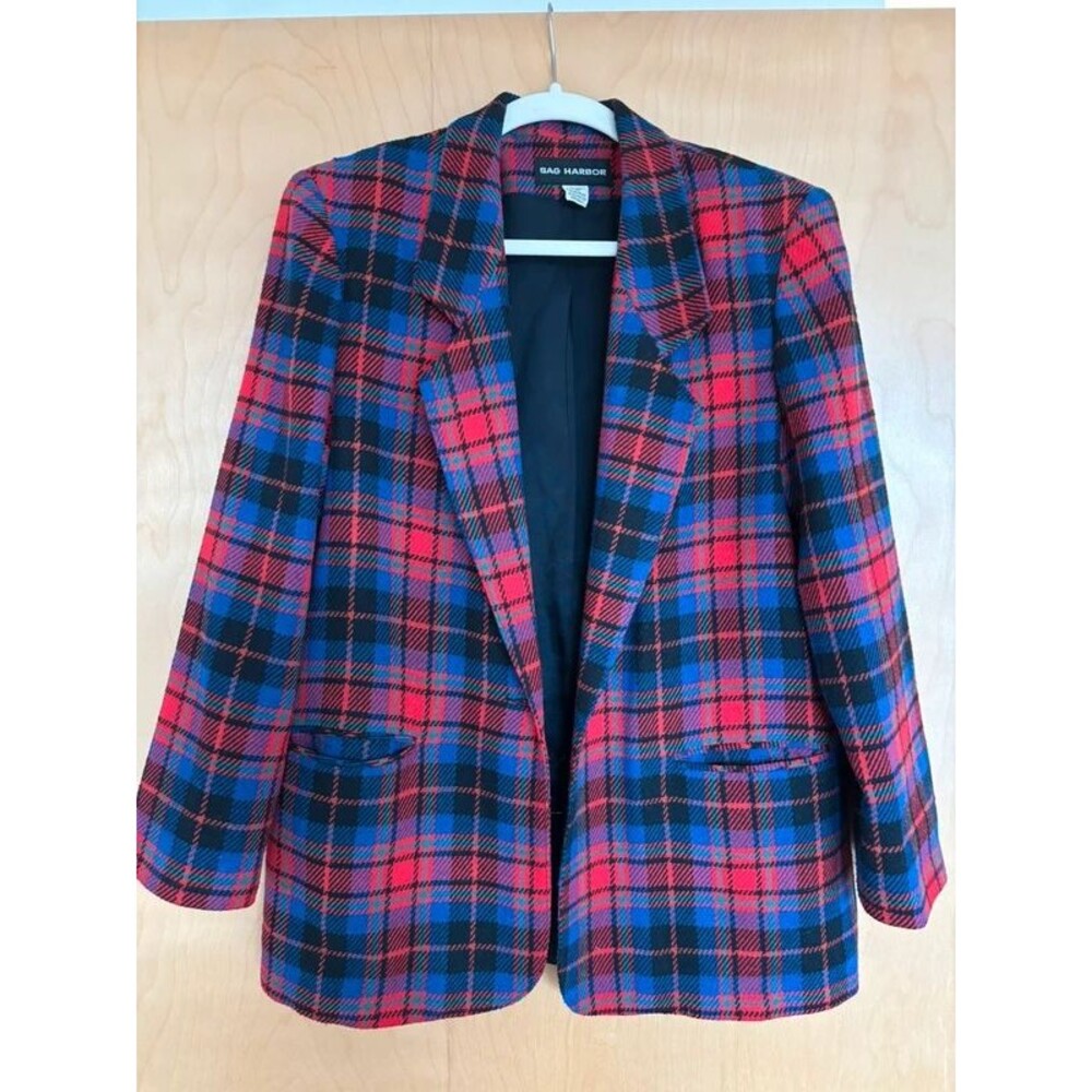 Vintage Sag Harbor Red and Blue Plaid Wool Coat